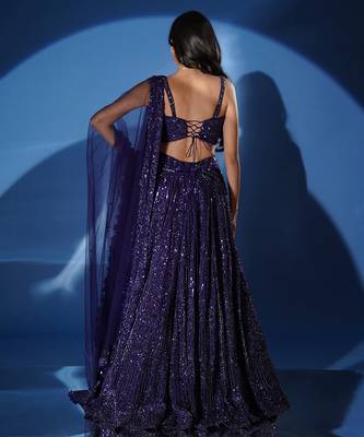 blue embroidered net lehenga set 4