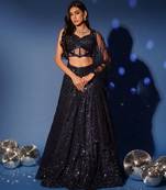 blue embroidered net lehenga set
