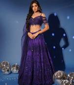 blue embroidered net lehenga set