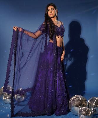 blue embroidered net lehenga set 3