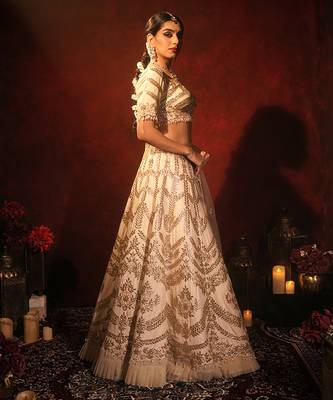 ivory embroidered raw silk lehenga set 1