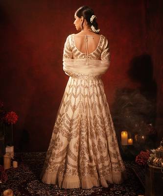 ivory embroidered raw silk lehenga set 2