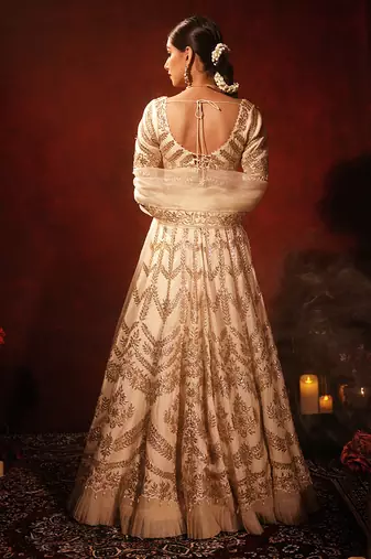 ivory embroidered raw silk lehenga set