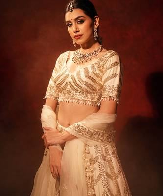 ivory embroidered raw silk lehenga set 3