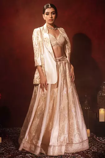 ivory embroidered raw silk lehenga set