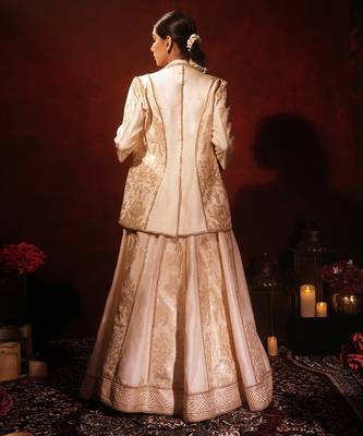 ivory embroidered raw silk lehenga set 2