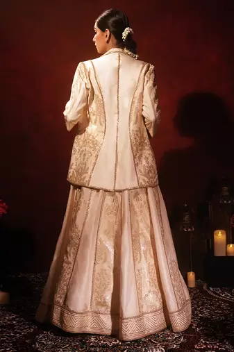 ivory embroidered raw silk lehenga set
