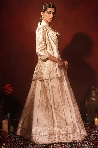 ivory embroidered raw silk lehenga set