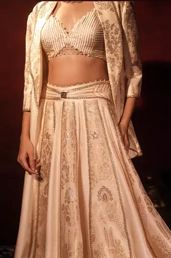 ivory embroidered raw silk lehenga set