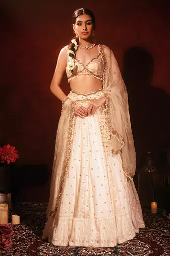 ivory embroidered raw silk lehenga set