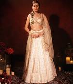 ivory embroidered raw silk lehenga set