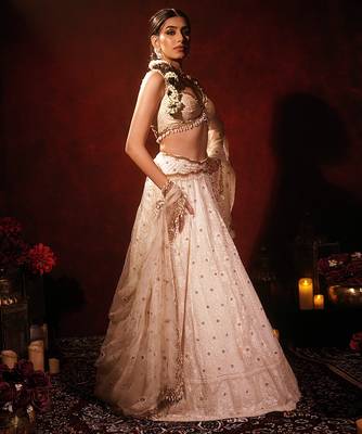 ivory embroidered raw silk lehenga set 2