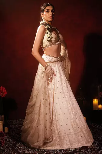 ivory embroidered raw silk lehenga set