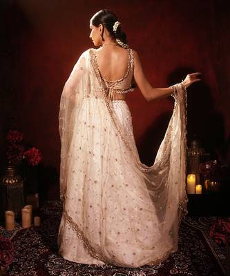 ivory embroidered raw silk lehenga set 3