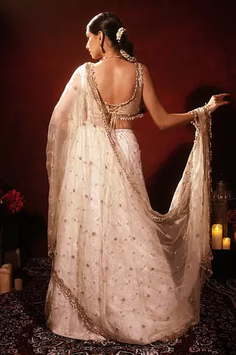 ivory embroidered raw silk lehenga set