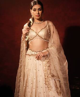 ivory embroidered raw silk lehenga set 4