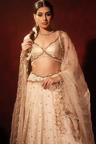 ivory embroidered raw silk lehenga set