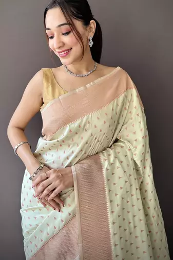 beige soft lichi silk blend jacquard butti zari weaving paithani saree