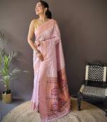 lavender soft lichi silk blend jacquard butti zari weaving paithani saree