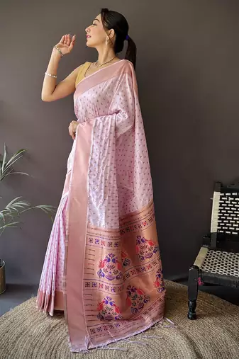 lavender soft lichi silk blend jacquard butti zari weaving paithani saree