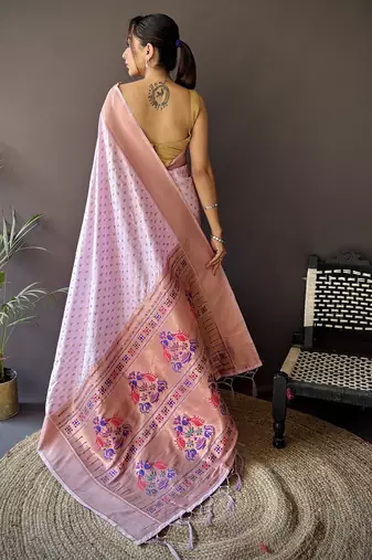 lavender soft lichi silk blend jacquard butti zari weaving paithani saree