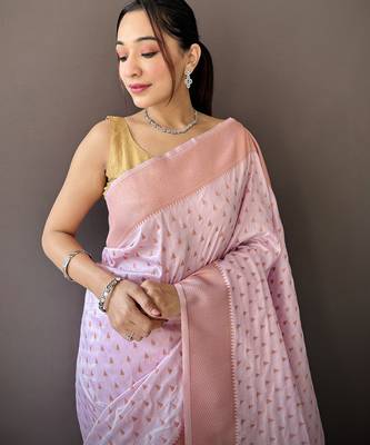 lavender soft lichi silk blend jacquard butti zari weaving paithani saree 4