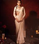 Ivory embroidered silk saree