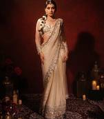 Ivory embroidered georgette saree