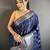 navy blue soft silk blend checked zari woven kanjivaram saree