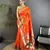 orange soft silk blend peacock & floral zari motifs kanchipuram saree