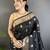 black soft silk blend peacock & floral zari motifs kanchipuram saree
