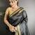 black raw silk blend zari woven ghicha art saree