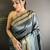 dark grey raw silk blend zari woven ghicha art saree