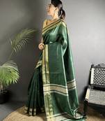 green raw silk blend zari woven ghicha art saree