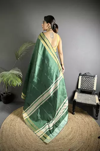 green raw silk blend zari woven ghicha art saree