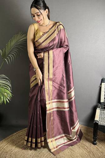wine raw silk blend zari woven ghicha art saree