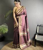 wine raw silk blend zari woven ghicha art saree