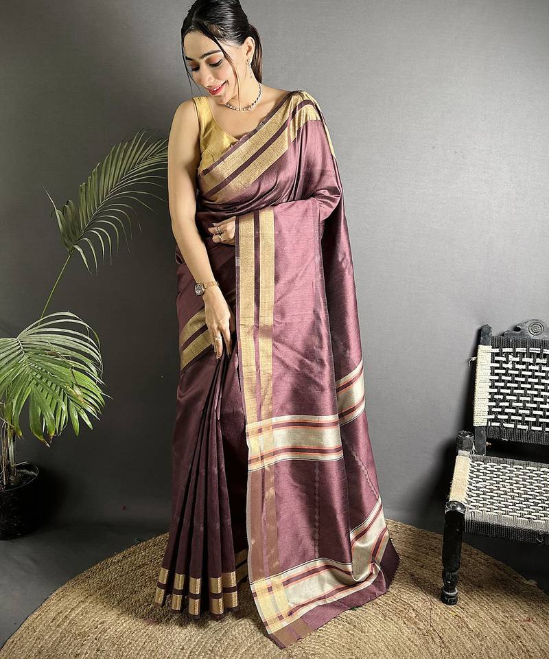 wine raw silk blend zari woven ghicha art saree