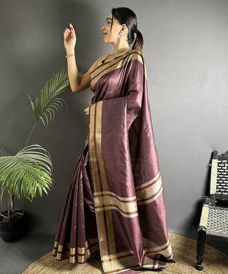 wine raw silk blend zari woven ghicha art saree 2