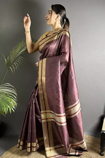 wine raw silk blend zari woven ghicha art saree
