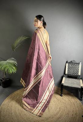 wine raw silk blend zari woven ghicha art saree 3