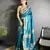turquoise raw silk blend zari woven ghicha art saree