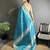 turquoise raw silk blend zari woven ghicha art saree