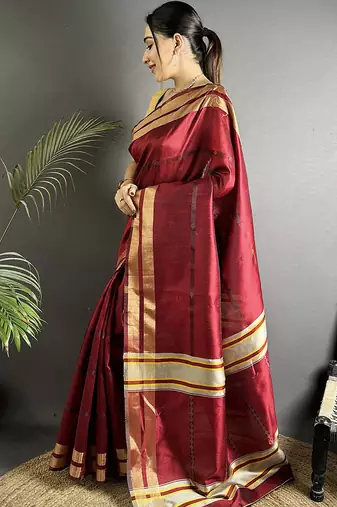 red raw silk blend zari woven ghicha art saree