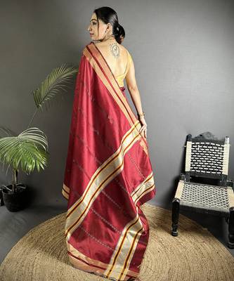 red raw silk blend zari woven ghicha art saree 3