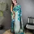 teal soft lichi silk blend ethnic floral motifs banarasi saree