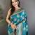 teal soft lichi silk blend ethnic floral motifs banarasi saree