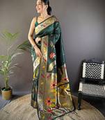 green soft silk blend zari woven floral motifs paithani saree