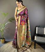 wine soft silk blend zari woven floral motifs paithani saree