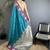 teal soft silk blend small butti jacquard zari weaving banarasi saree
